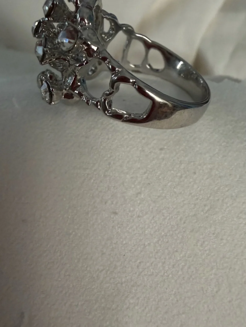 Silver-Tone Crystal Cluster Ring - Sparkling Clear Stones